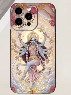 Decorative Kali Goddess Floral Phone Case - Pink & Gold iPhone 15
